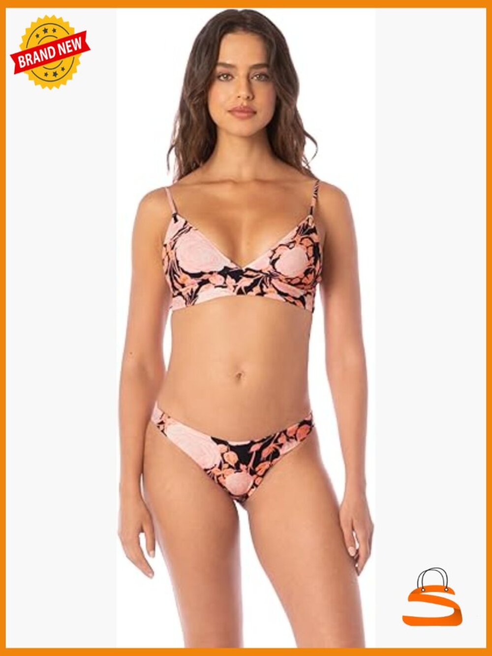 Medium Long Line Triangle Bikini Top, Reversible Print, Full Coverage